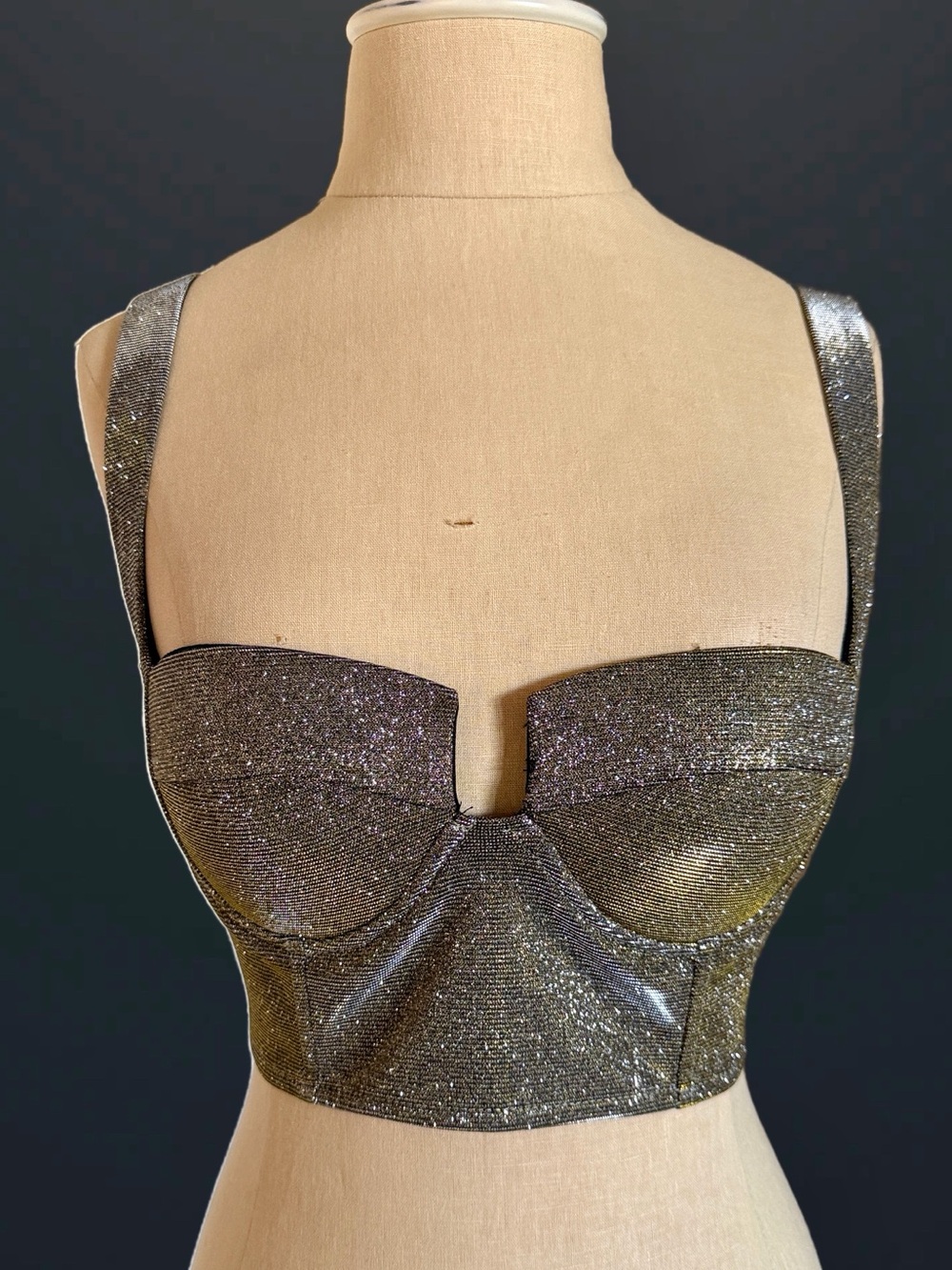 superdown Silver Glitter Bustier Crop Top